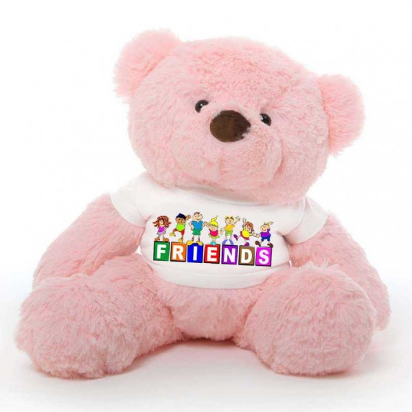 Pink 2 feet Fur Face Big Teddy Bear wearing a FRIENDS T-shirt